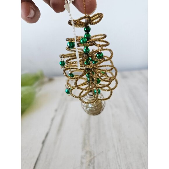 Vintage beaded tree gold green unique Xmas - Picture 2 of 7